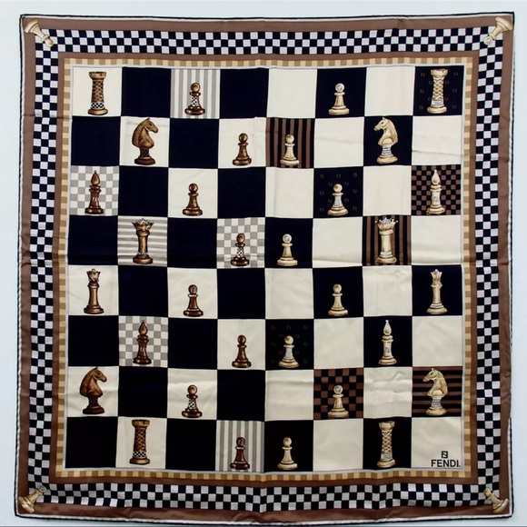 AUTH Fendi FF Logo Chess Pattern Scarf - Picture 2 of 6